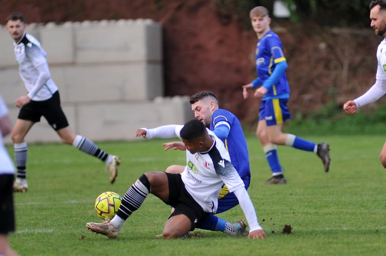 Football. South West Peninsula League: Walter C Parson League Cup/ Teignmouth AFC versus Okehampton Agyle. Match went Argyle's way with a 5-4 win.