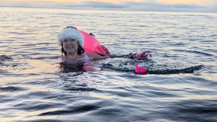 Debbie Sewell during her charity 12 Swims of Christmas.