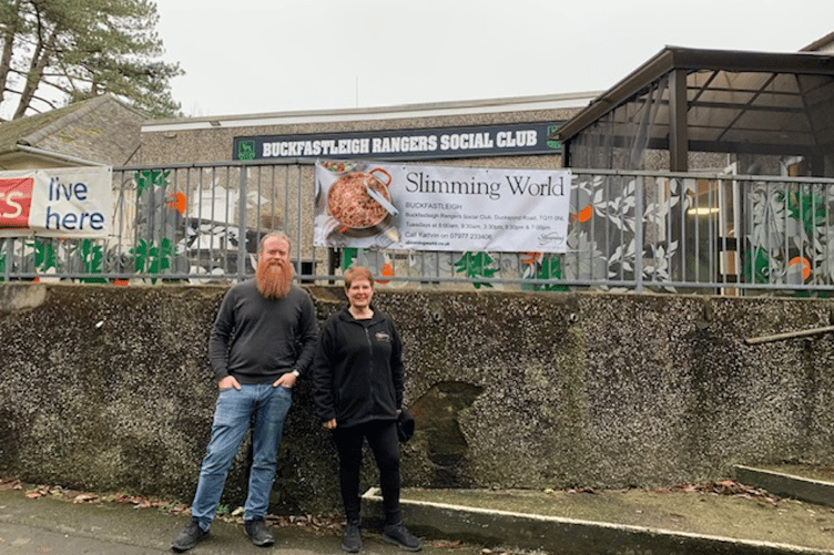 Buckfastleigh Rangers Social Club Bar Manager Dan Archer with Slimming World Consultant Kathrin Porter.