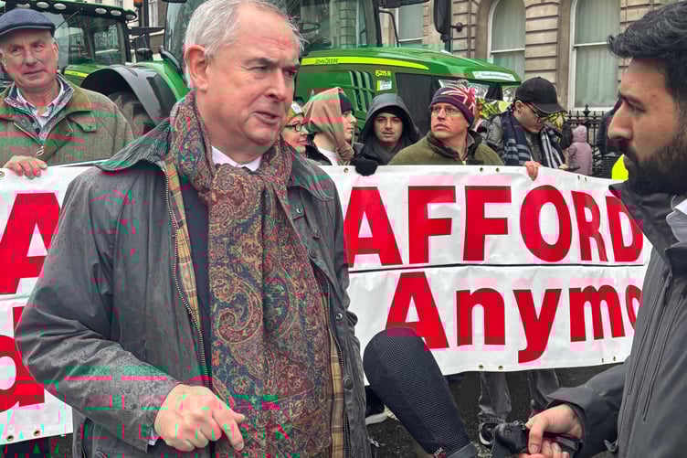 Sir Geoffrey Cox KC being interviewed while participating in the protest through London. (Picture: Sir Geoffrey Cox KC)