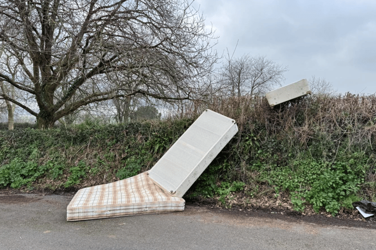 A mattress and what appears to be parts of a bed were discovered dumped by the side of road near Bishopsteignton on Monday, February 17