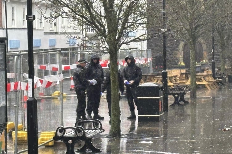 Police searching Courtenay Street in Newton Abbot following an alleged stabbing in the town centre on Saturday night (February 22)