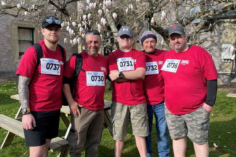 Rupert Stickland and the Stickies Squad on the Big Tackle walk for Rowcroft Hospice. 