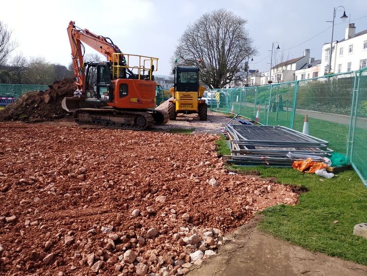 Work by South West Water on the Lawn, Dawlish. Photo Noreen Goodchild