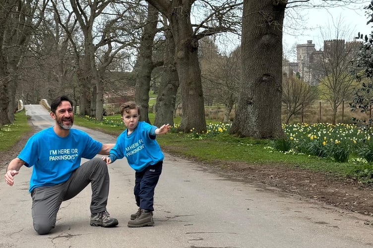 Fun run supporter Mike Taylor, of Kenton-based Taylor Consruction, with his son Hugo preparing for the event. 