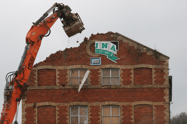 The demolition of the Launa Windows frontage has begun