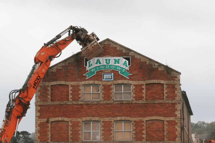 The demolition of the Launa Windows frontage has begun