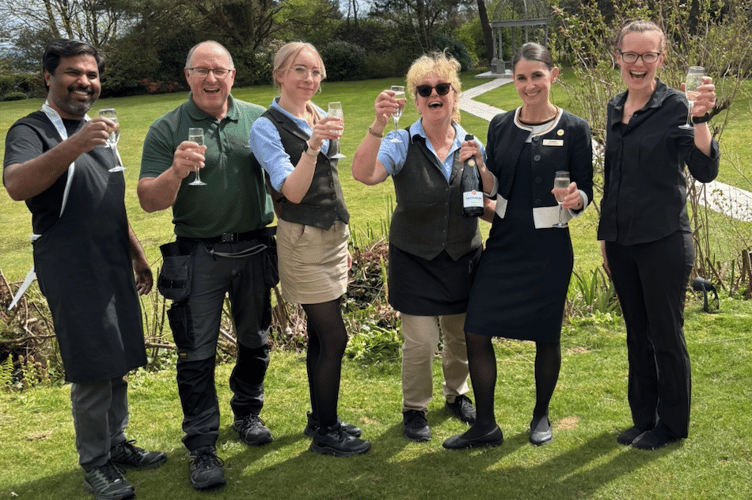 From the left: Kitchen Porter Thomas Lukose, Maintenance Manager Ian Tippett, Food and Beverage Assistant Olivia Taylor, Food and Beverage Supervisor Sheila Lewis, General Manager Danielle Palmer and Receptionist Carly Bassett.