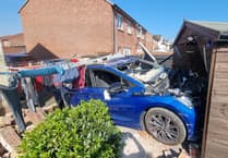 Newton Abbot fire crew called into action after car crashes into garden shed
