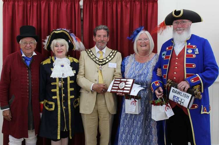 Bob and Heather Graham win best dressed couple at Kingsteignton's Town Crier competition. Pictured with Kingsteignton crier Jackie Edwards and Mayor of Kingsteignton Cllr Dave Ripping.