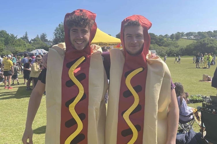 James Halsey and Isaac ‘Gabe’ Bint in their Hot Dog costumes. 