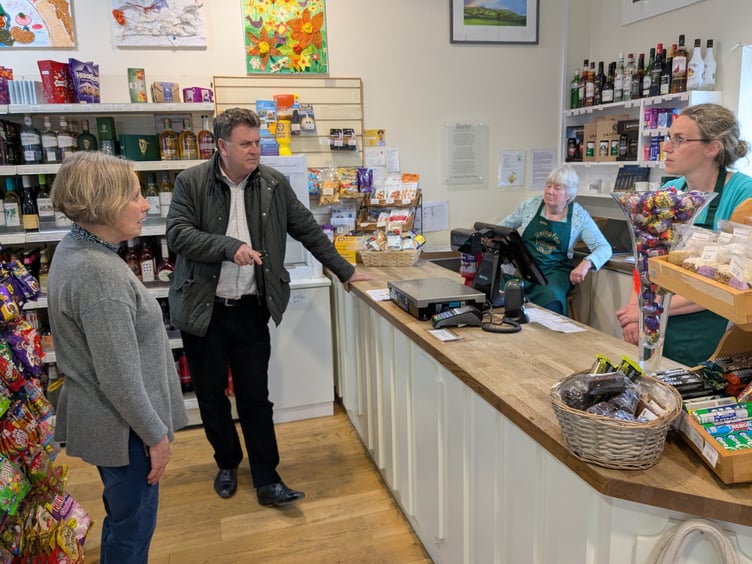 Central Devon MP Mel Stride visits volunteers at Ilsington Village Shop.