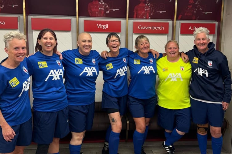 Kirsten Pybus and walking football team at Anfield