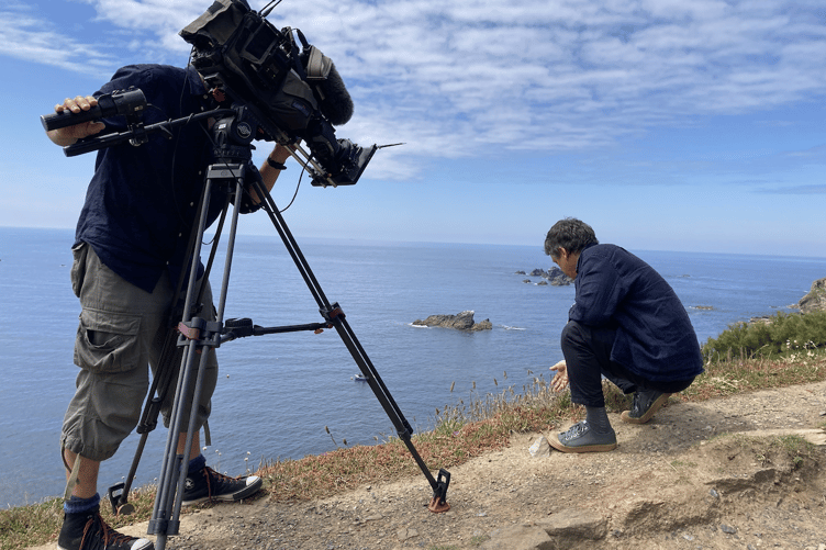 Simon Willis filming Prof John Wedgwood Clarke at Kynance