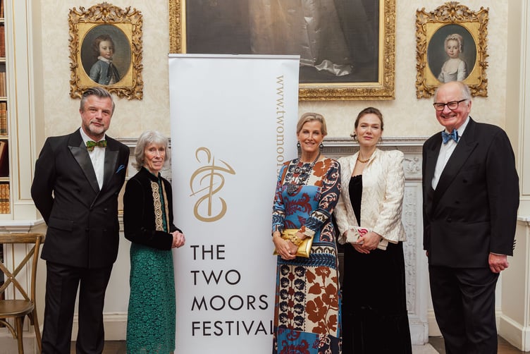 Pictured at the Two Moors Festival event are, left to right, Petroc Trelawny, Radio 3 presenter, Penny Adie, Founder, HRH Duchess of Edinburgh, Tamsin Waley-Cohen, Artistic Director and Andrew Welch, Chairman of Trustees