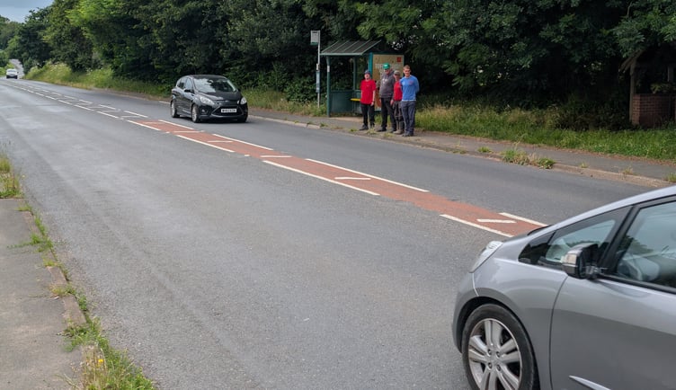 The busy A379 and the bus stop where users of Dawlish Gardens Trust have to cross. Photo Dawlish Gardens Trust
