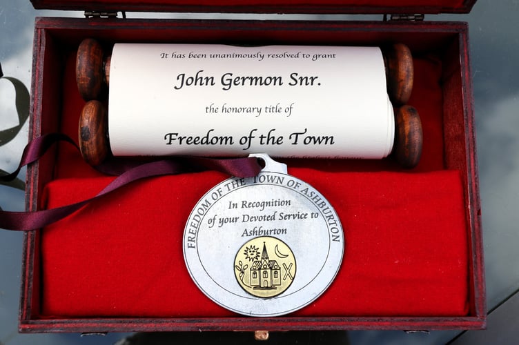 Official scroll for first Freeman of Ashburton