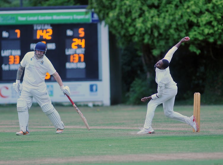 Devon Cricket League C Division West. South Devon 1st XI versus Chudleigh 1st XI. South Devon's Mali Marshall