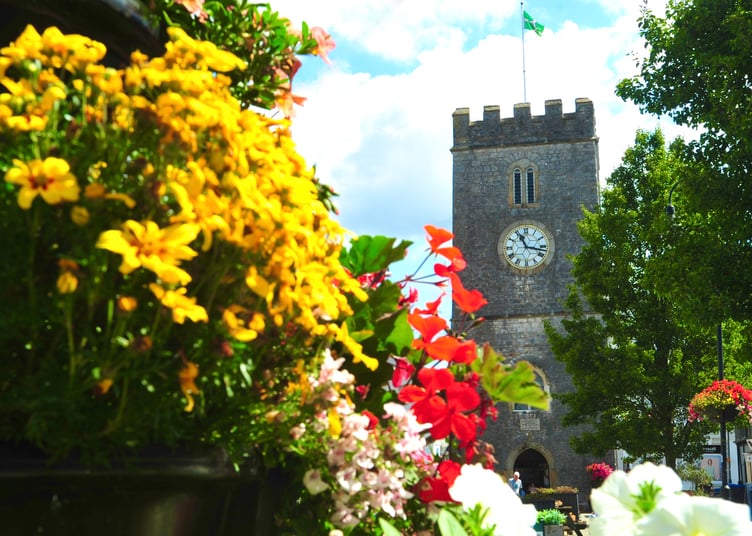 Readers' Picture. St Leonard's Tower in Newton Abbot framed by summer blooms