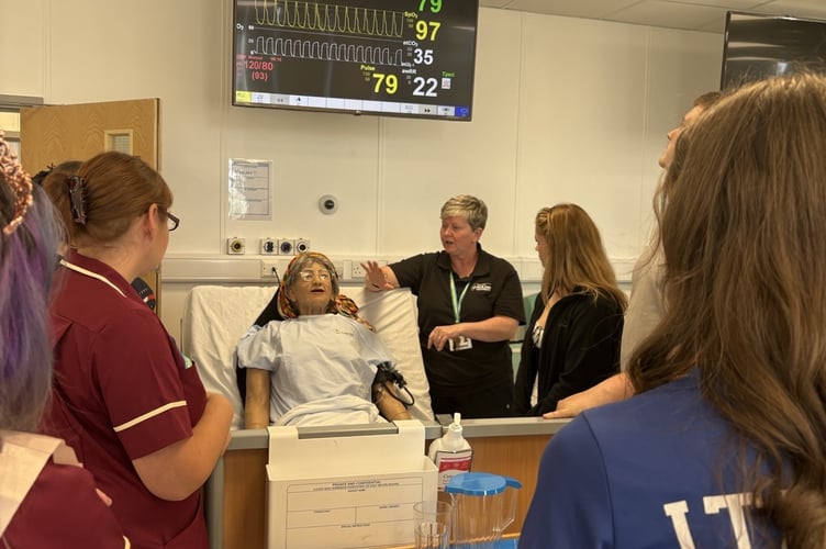 UTC healthcare students watch a practical demonstration at Plymouth MARJONS. 