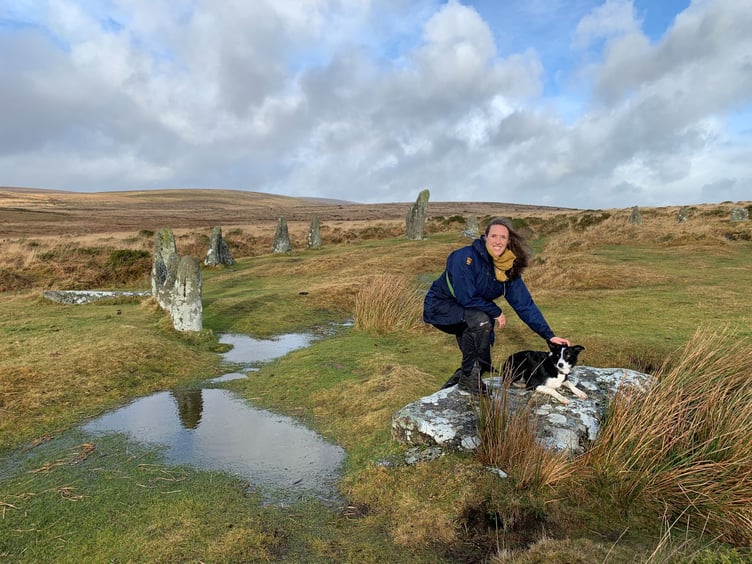 Dartmoor guide and author Emma Cunis with her dog Skye.