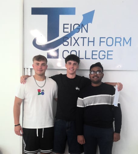 Callum Breslan, Jack Moyle, Ben Thomas are looking forward to their future after picking up their results from Teign School