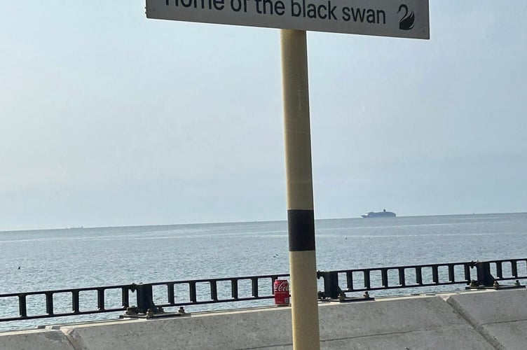 Cruise ship Aurora on the horizon off Dawlish this morning. Photo Anne Stevens 