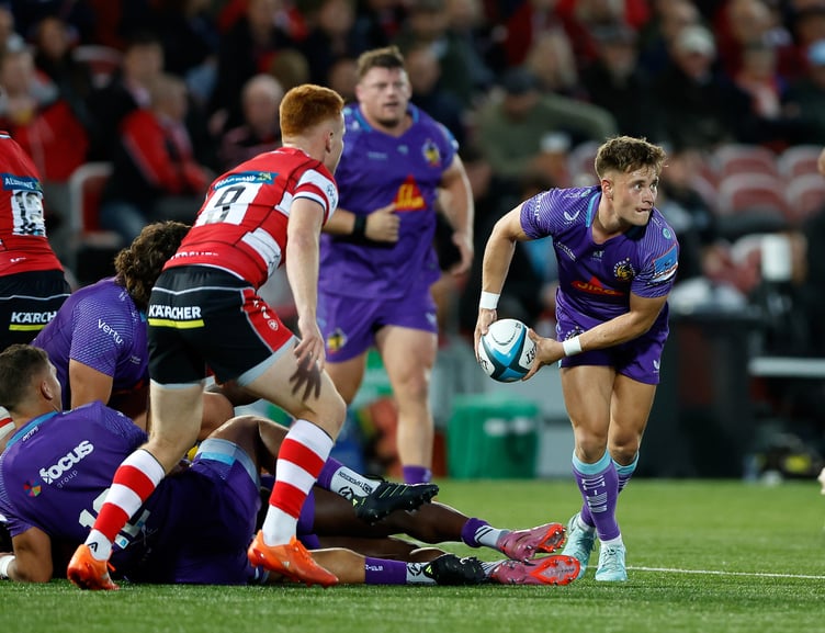 Exeter Chiefs scrum-half Stephen Varney looks to get his side on the attack in their Premiership Rugby Cup clash at Gloucester
