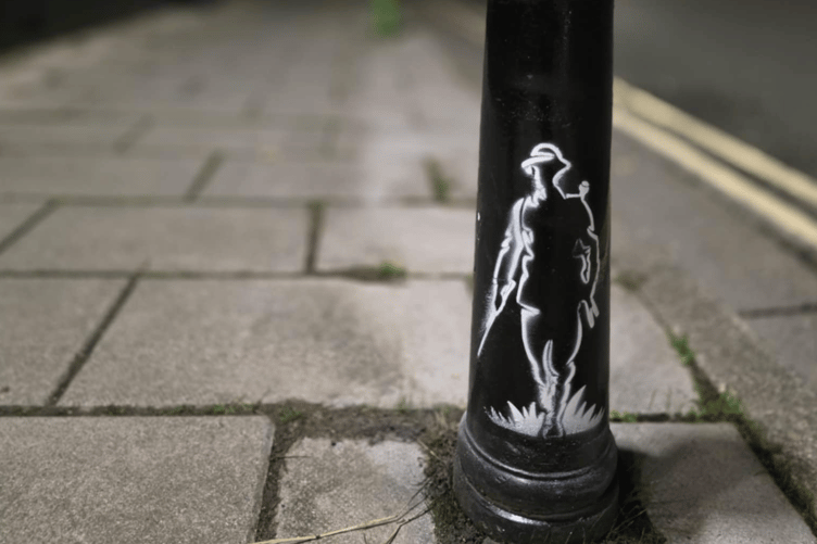 The bollards have been painted to mark Remembrance Day
