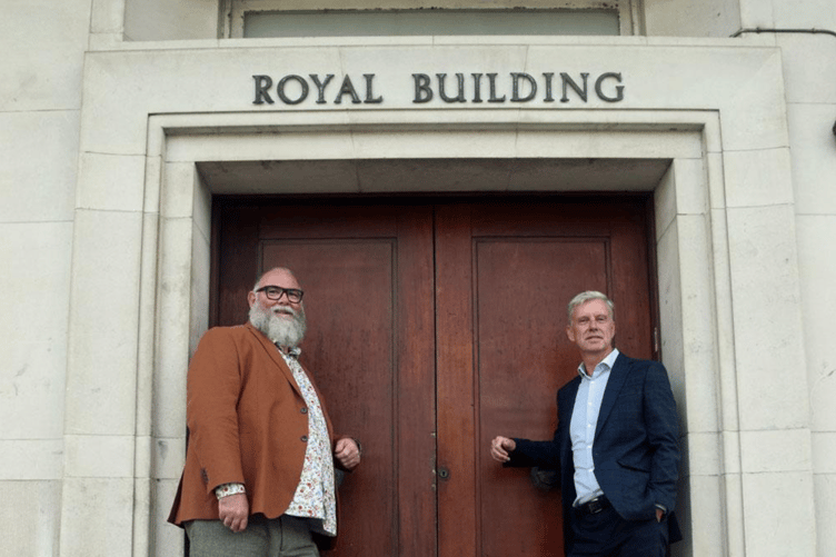 Councillors Chris Penberthy and Mark Lowry outside the Royal Building last year