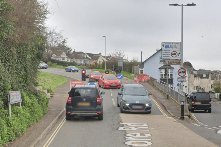 The temporary traffic lights on the A379 at Shaldon have been in place since February 2024