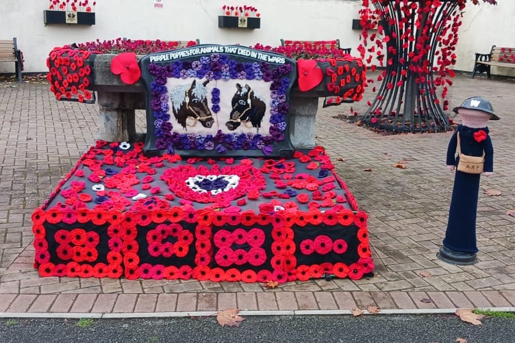Poppy creations at Kingsteignton ahead of Remembrance Day. Photo Kingsteignton Town Council 