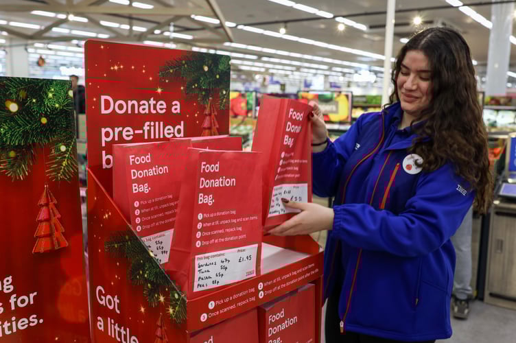 Christmas food donation bags at Tesco 