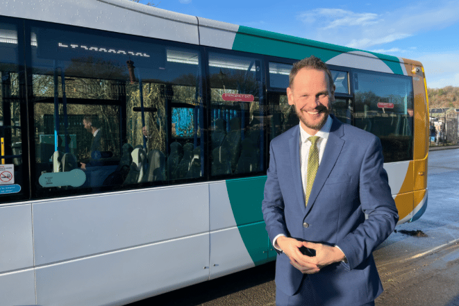Road and buses minister Simon Lightwood at Coypool Park and Ride in Plymouth.