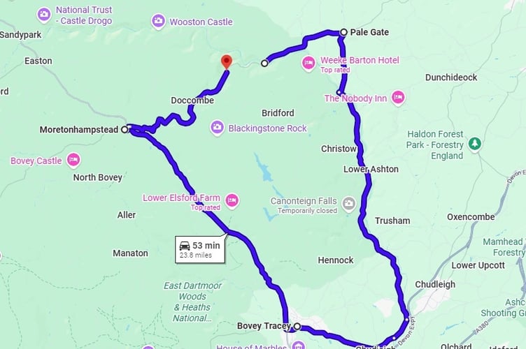 The long detour around the B3212 works (Image courtesy: Google Maps) 