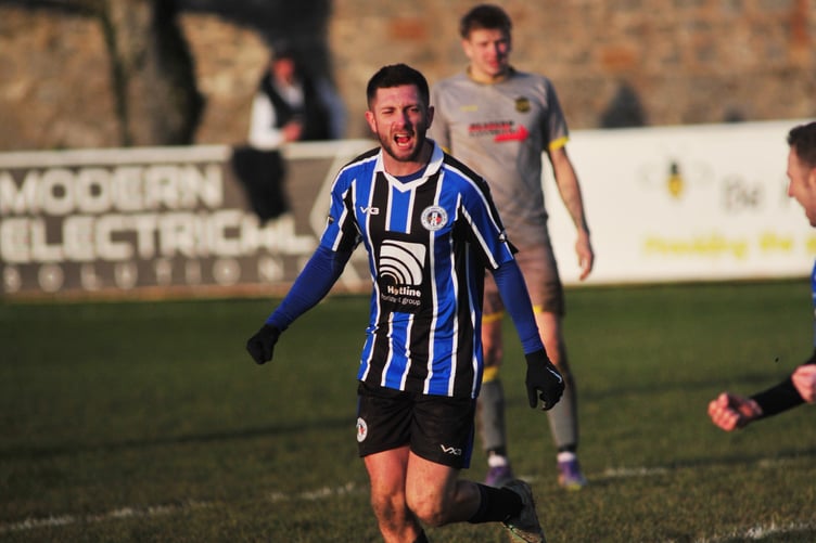 South West Peninsula League. Walter C Parson League Cup match action from Newton Abbot Spurs versus St Day. Not a good day at The Rec for Spurs who went down by two goals to one to their Cornish visitors