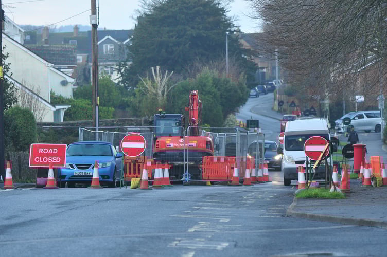 Road to nowhere. Elm Grove Road to Dawlish is currently one way for South West Water works - the resulting diversion goes through temporary traffic lights for Wales and West Utilities works on the A379 Exeter Road