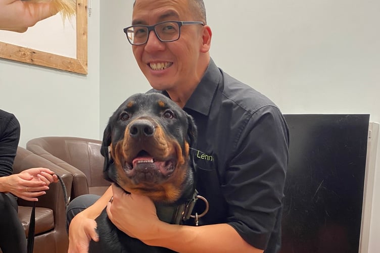 Vet Lennon Foo with Rottweiler puppy Tonka. Photo contributed
