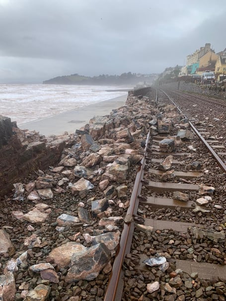 This photo by Network Rail shows the damage to the Dawlish rail line.