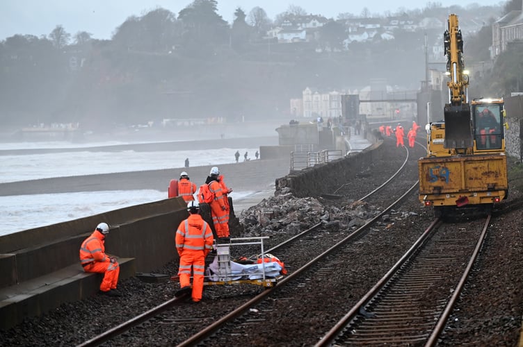 Storm Ingrid, Dawlish. Work to repair the railway line's sea defences
