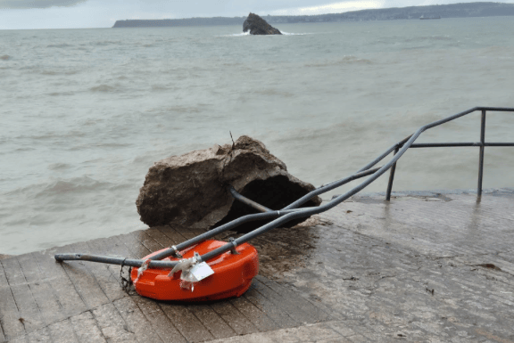 Storm Ingrid damage at Meadfoot Beach, Torquay