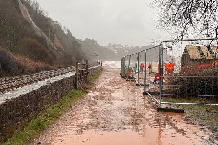 Network Rail repairing the sink hole at Sprey Point. Photo South West Rail Resilience