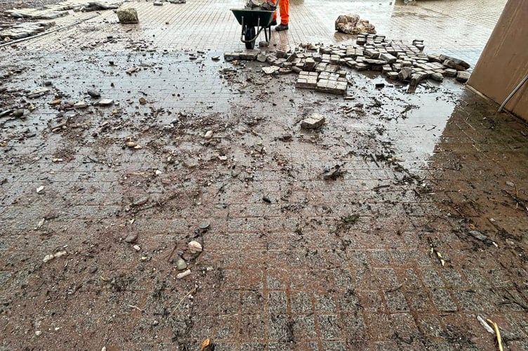 Damage caused under Dawlish Viaduct during storms and high tides. Photo Cllr Rosie Dawson 