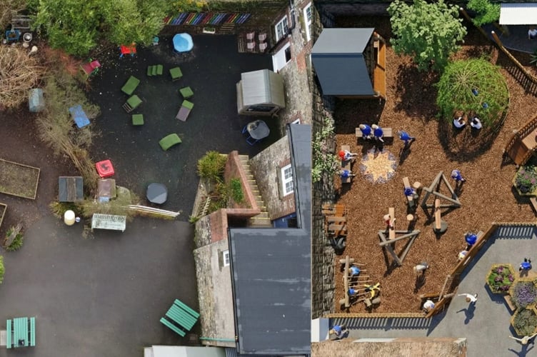 Hennock Primary School - the playground as it is  (on the left and the planned new look (right) 