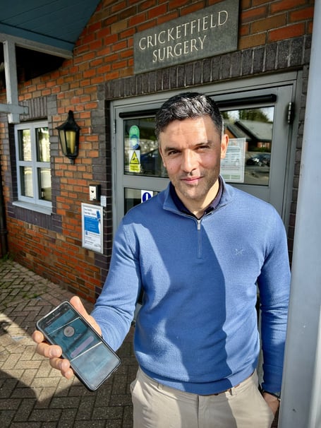 Dr Maurice Kemple at Cricketfield Surgery with the App he has created. Photo contributed