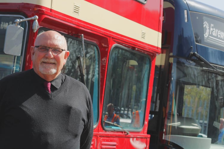 Graham Bailey with a restored 1959 Leyland Atlantean (bus number 872) recently donated by Stagecoach South West to the Devon General Omnibus Trust. Photo Stagecoach