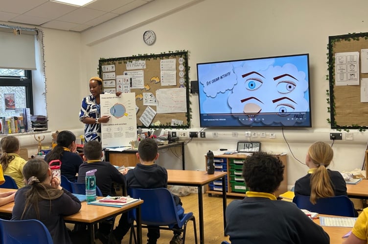 Optometrist Winnie Maina at Bradley Barton Primary School. Photo contributed