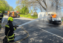 Newton Abbot fire crews tackles A383 van blaze