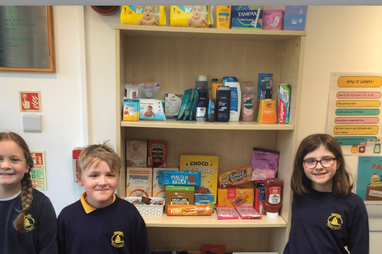 Starcross Primary School pupils at their new food bank