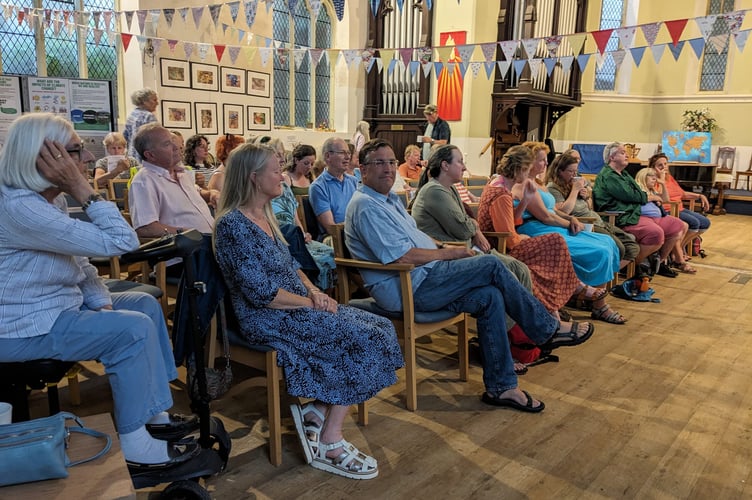 Members of the public at the Strand Centre in Dawlish for the screening of environmental film the People’s Emergency Briefing. Photo contributed 